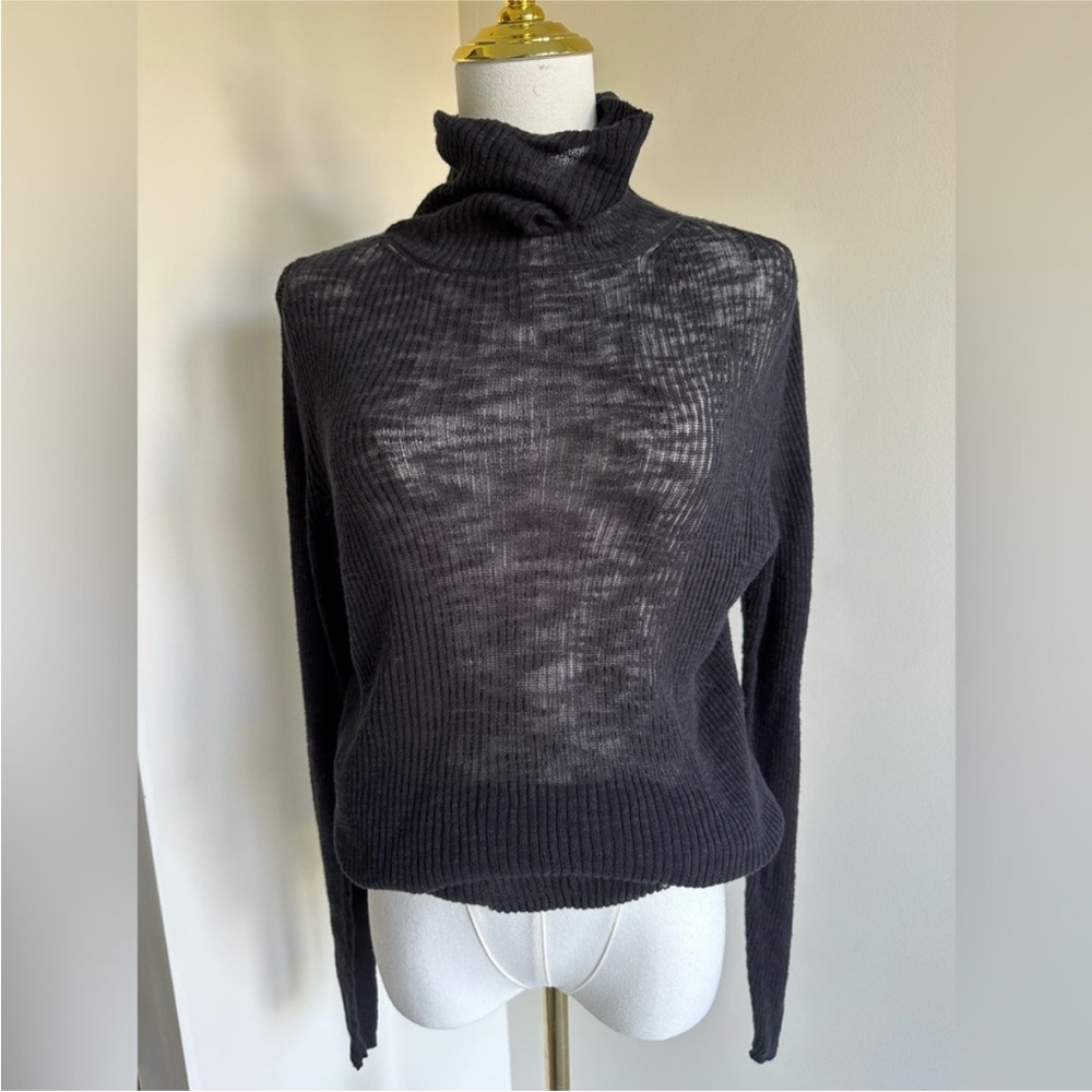 Zara Elegant sheer Black Turtleneck Sweater NWT Sz L